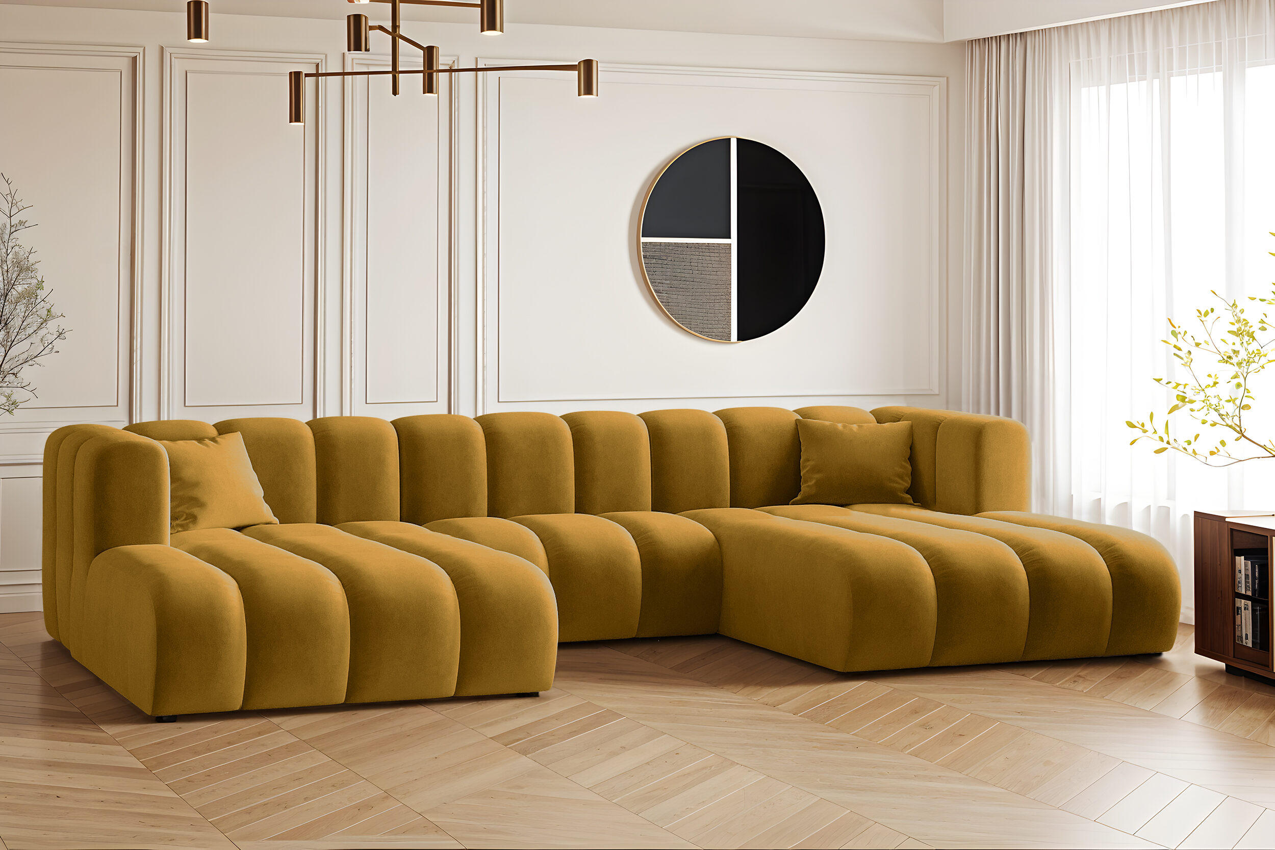 ECKSOFA U-from Grand modular Stoff Salvador Gelb - Gelb, Holz (317/179cm) - Kaiser Möbel