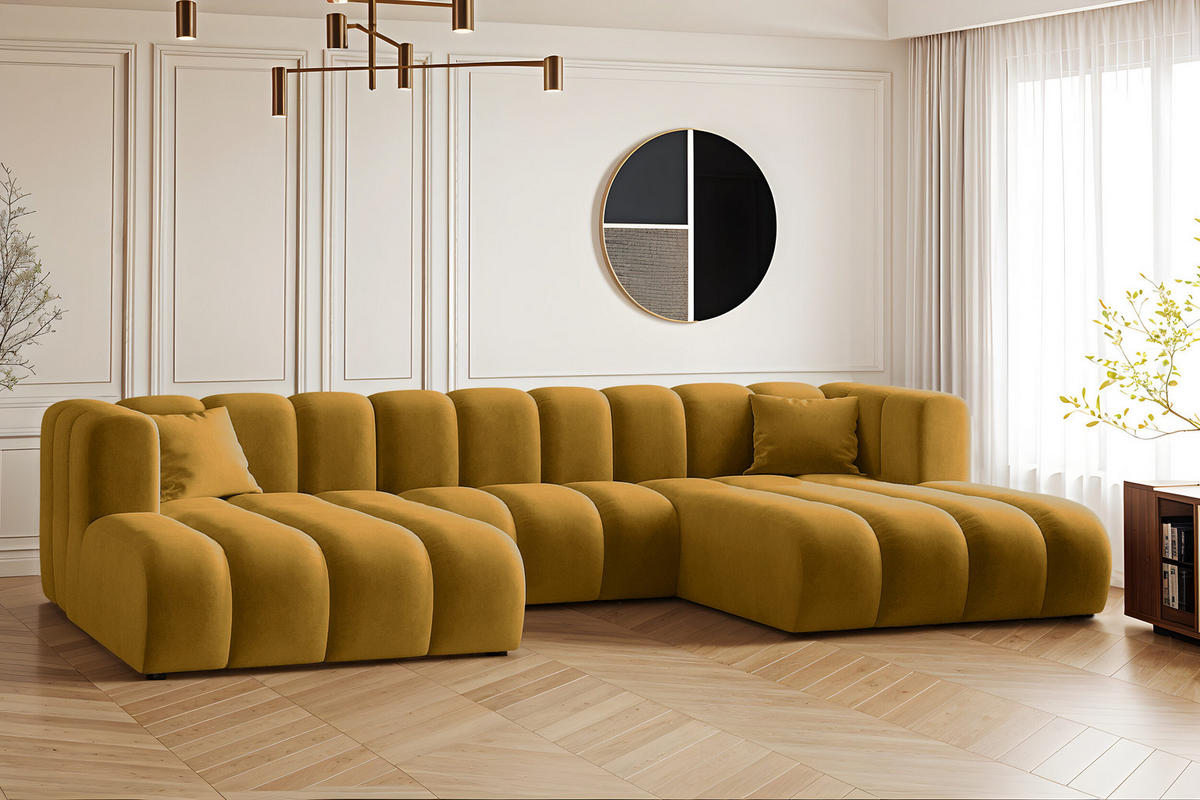 ECKSOFA U-from Grand modular Stoff Salvador Gelb - Gelb, Holz (317/179cm) - Kaiser Möbel