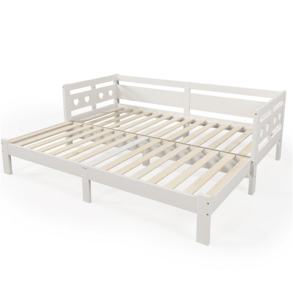 Modfu ROZKLÁDACÍ denní postel z masivní borovice a MDF 90x200 cm bílá srdcový design, 2 lůžka, bez montáže