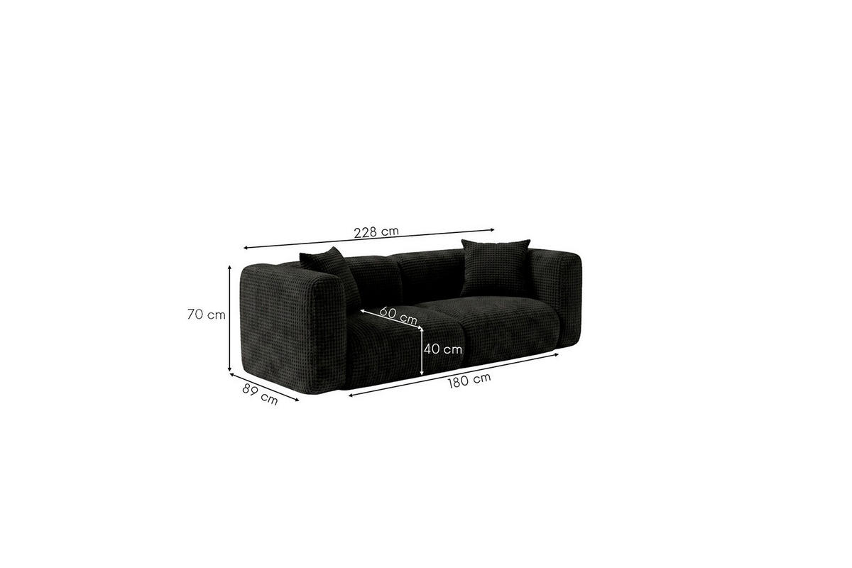 SOFA 2-Sitzer, Chenille-Stoff Cremona, Anthrazit, GRETA - Anthrazit, Holz (228/70/89cm) - Kaiser Möbel