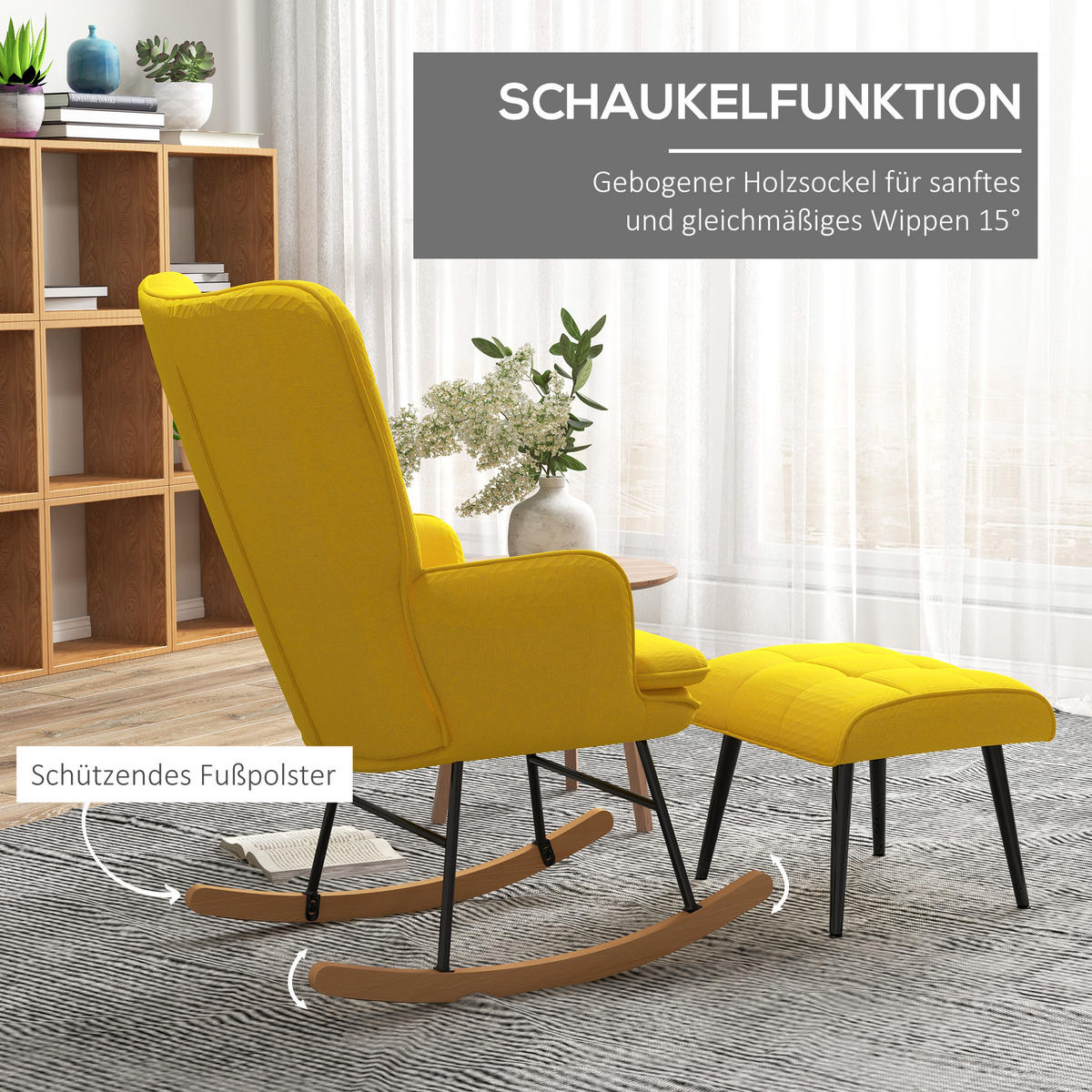 SCHAUKELSTUHL, Schwingsessel, Gelb - Gelb, Holz (89/90/64cm) - HOMCOM