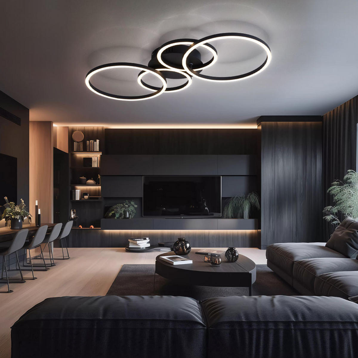 LED DECKENLEUCHTE Ring Design Schwarz Matt - Schwarz, Metall (65.5/40.6/7.5cm) - Globo Lighting