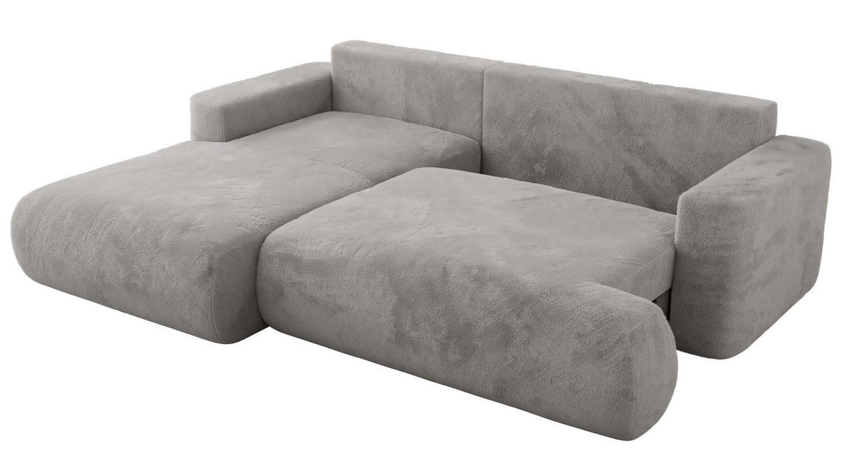 ECKSOFA OVO L Hellgrau Plüsch - Links Seite - Hellgrau/Schwarz, Kunststoff/Textil (271/195cm) - MKS
