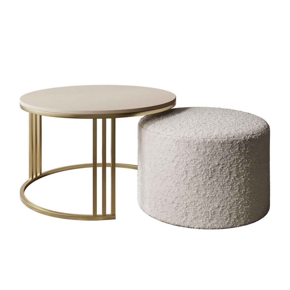 COUCHTISCH mit Hocker LORI MAT gebürstetes Gold/Kaschmir matt/Coral 65 - Kaschmir, Metall (70/70/49cm) - Lookway