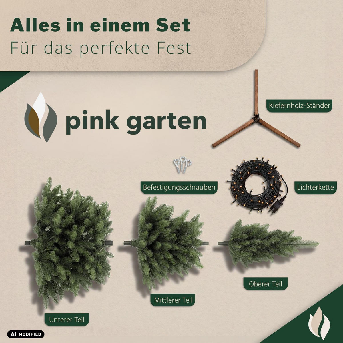 KÜNSTLICHER WEIHNACHTSBAUM OREGON mit Holzständer Höhe 150 cm - Grün, Kunststoff (125/210cm) - pink garten