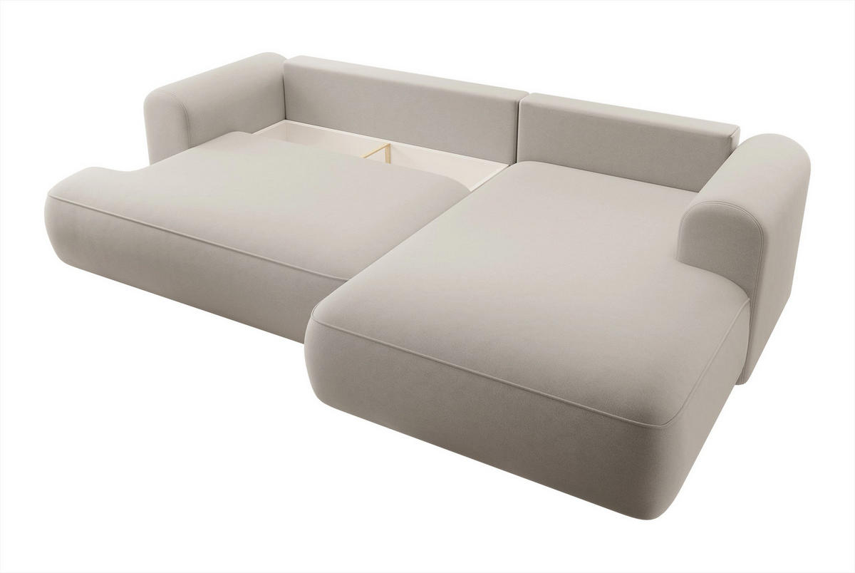 ECKSOFA Ovo Hellbeige Velours - Ecru/Schwarz, Kunststoff/Textil (260/165cm) - Selsey
