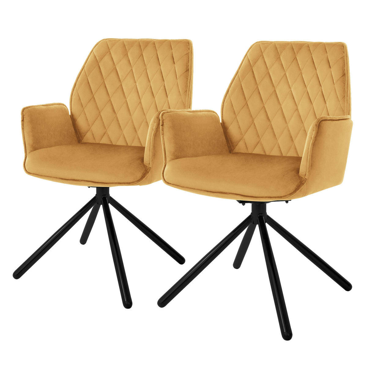 DREHSTUHL Samt Senf 2er Set - Dunkelgelb, Metall (63/90/57cm) - ML-DESIGN