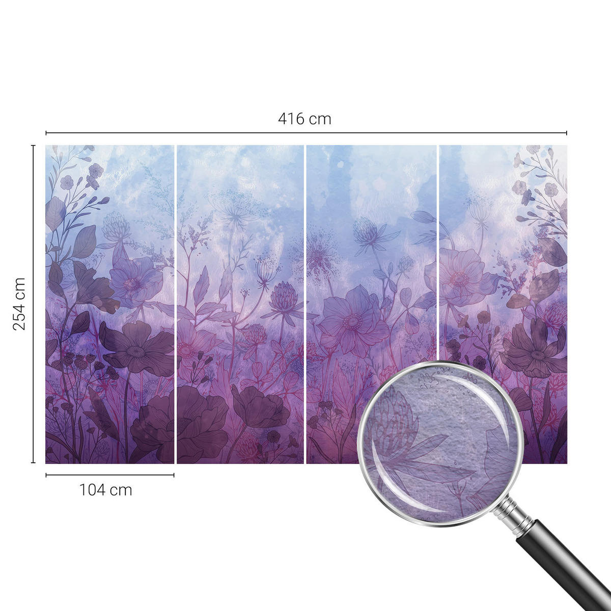 FOTOTAPETE 416x254 cm - Pastellblumen - Blau, Textil (416/254cm) - Wallfluent