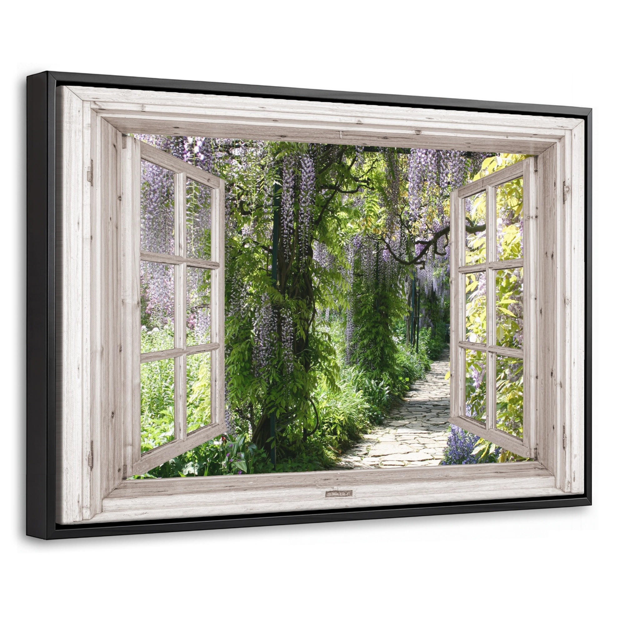 LEINWAND Bilder mit Rahmen - Blauer Regen - Blumen - Aussicht - Baum - Frühling - 30x20 - Grün, Textil (30/20cm) - MuchoWow
