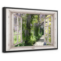 LEINWAND Bilder mit Rahmen - Blauer Regen - Blumen - Aussicht - Baum - Frühling - 30x20 - Grün, Textil (30/20cm) - MuchoWow