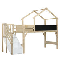 HOCHBETT 90/200 cm DE-02353, in Weiß/Natur, mit Graffiti-Tafel, Treppenschränken und Dach - Naturfarben, Holz/Holzwerkstoff (90/200cm) - ComfortXL