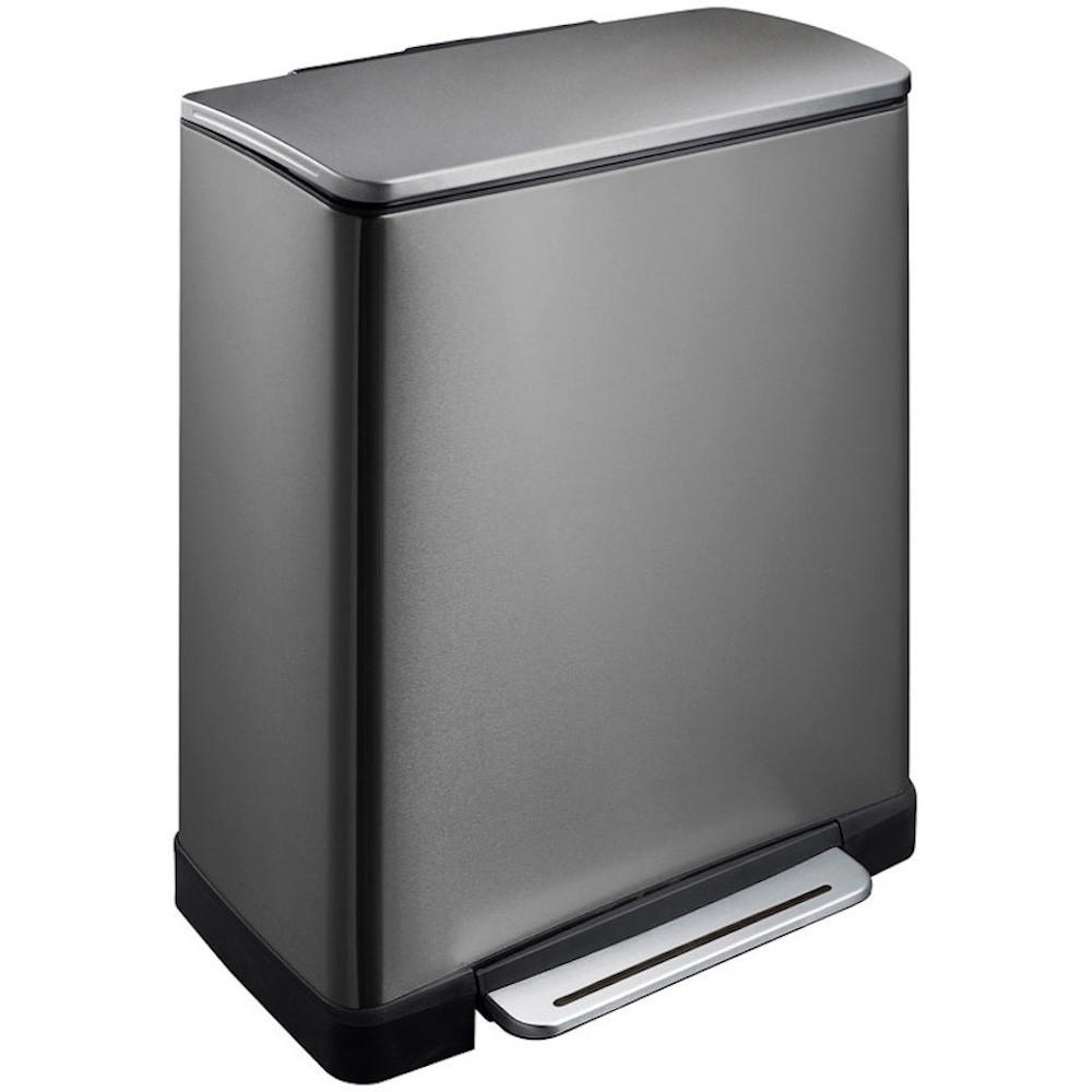 MÜLLEIMER Stilvoller Rechteckiger Mit Extra Breitem Pedal 46 Liter 65 x 50 x 34,5 cm 2 Inneneimer Aus Kunststoff Schwarz - Anthrazit, Metall (50/65/34.5cm) - PROREGAL