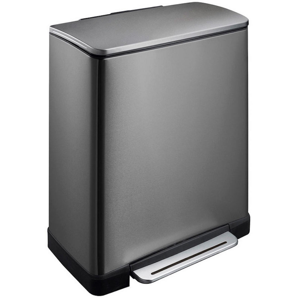 MÜLLEIMER Stilvoller Rechteckiger Mit Extra Breitem Pedal 46 Liter 65 x 50 x 34,5 cm 2 Inneneimer Aus Kunststoff Schwarz - Anthrazit, Metall (50/65/34.5cm) - PROREGAL