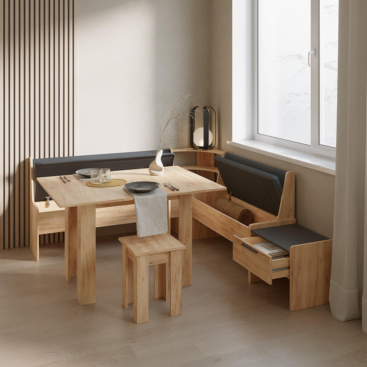 ESSZIMMERBANK Tiberio Sandeiche 53.5 x 41.1 cm mit 1 Schublade - Sonoma Eiche, Holzwerkstoff (53.5/45.5/41.1cm) - Livinity®