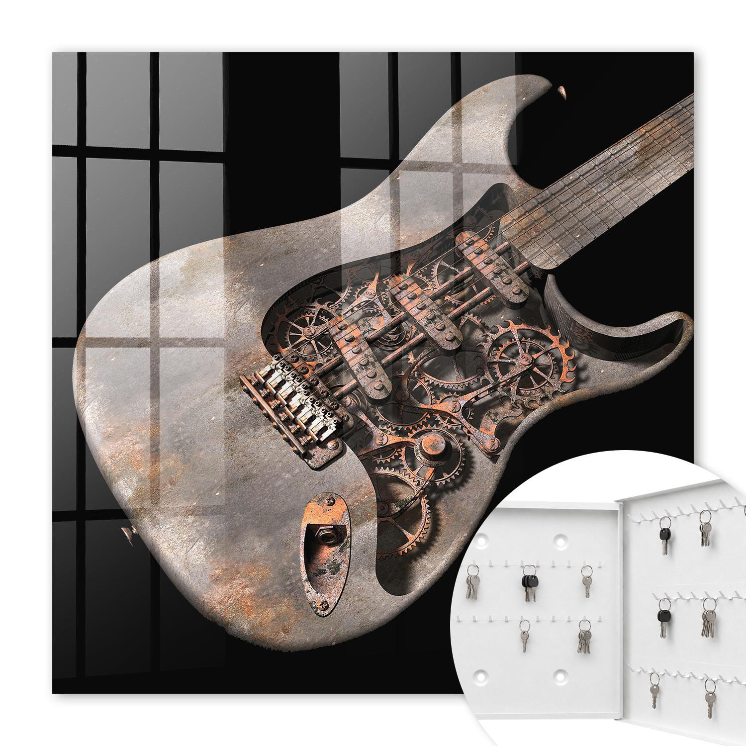 SCHLÜSSELBOX Weiß 30x30 cm – Türöffnung nach rechts - Mechanische Gitarre - Grau, Metall (30/30/5cm) - TULUP