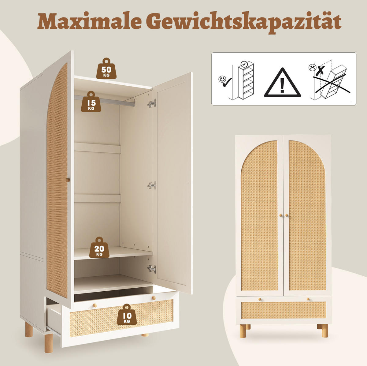 KLEIDERSCHRANK 85,5/52/180,5 cm weiß aus Holz mit Schublade - Weiß, Holz (85.5/180.5/52cm) - OKWISH