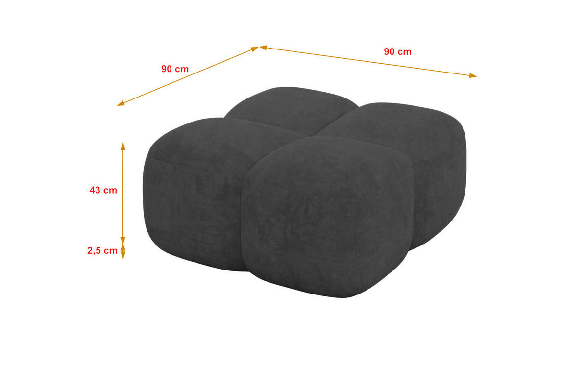 POUF Miko-Puf 90x90x45 cm Dunkelgrau Velours Modular Sitzhocker - Dunkelgrau/Schwarz, Holzwerkstoff/Kunststoff (90/43/90cm) - ALTDECOR