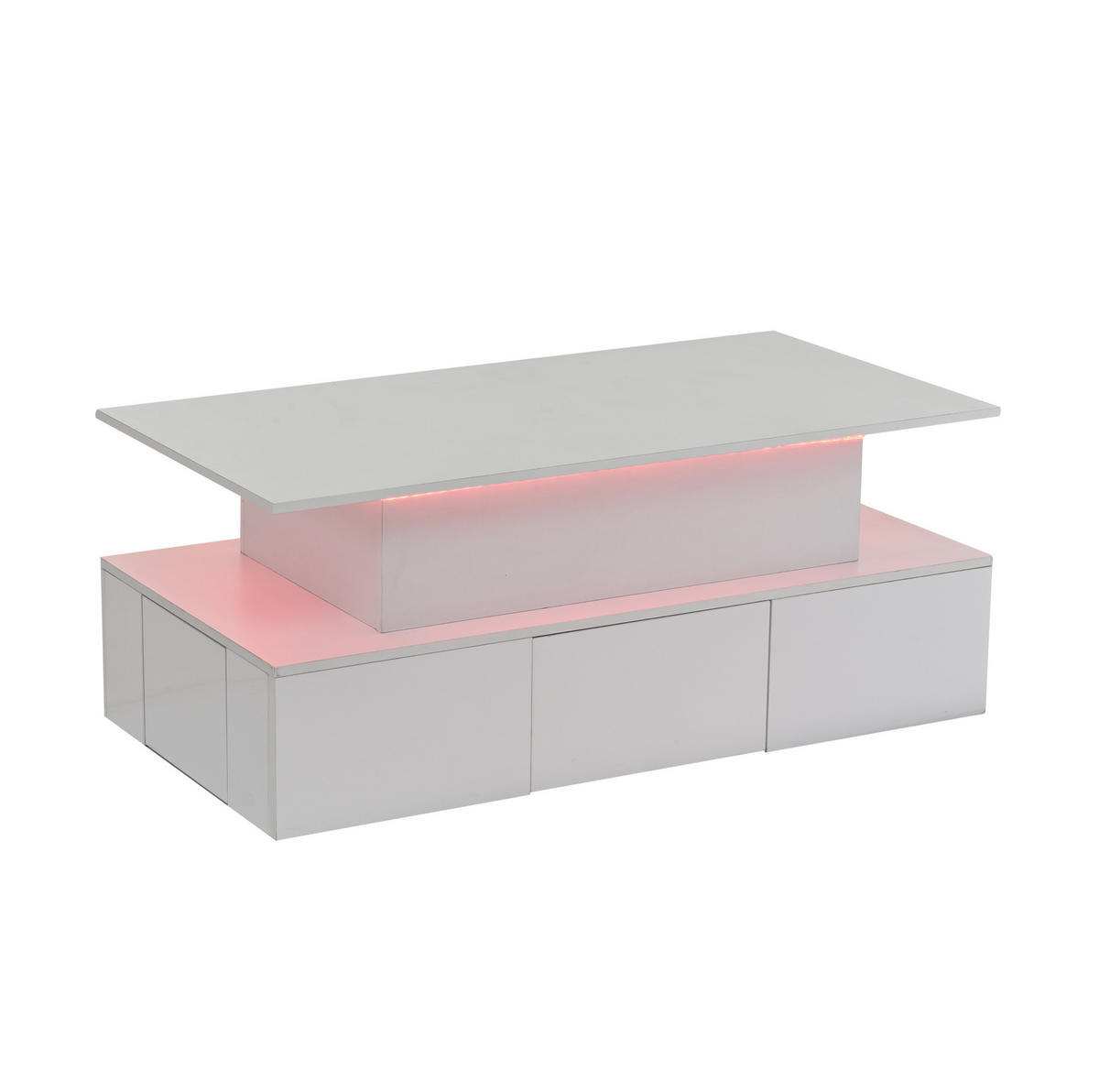 COUCHTISCH aus MDF 100x50x40 cm Weiß mit LED-Beleuchtung, Hubfunktion und 4 Schubladen - Weiß, Holzwerkstoff (100/50/40cm) - IVMEU