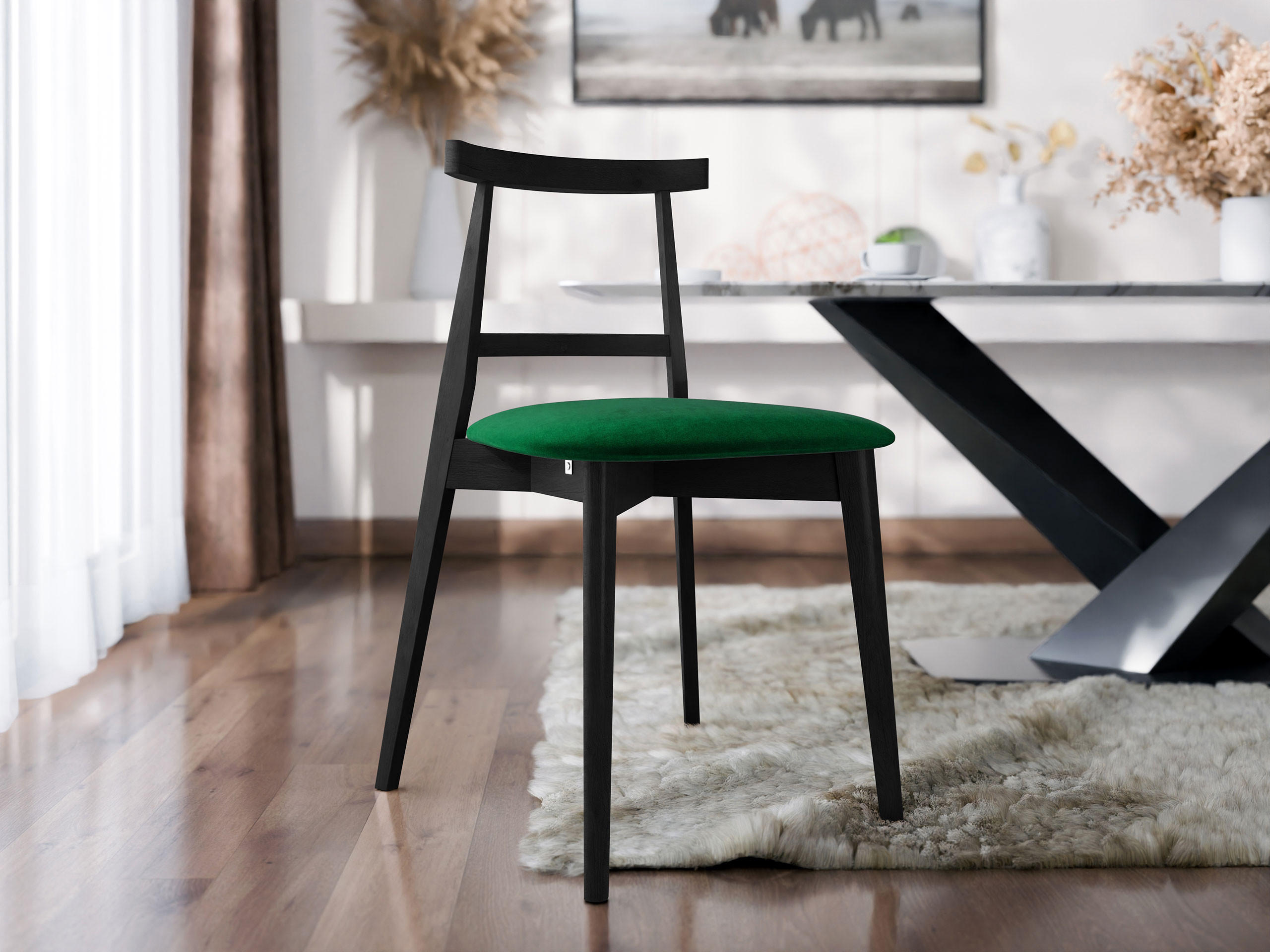 WOHNZIMMER STUHL KT71, Holzfarbe: Schwarz - Schwarz/Grün, Holz/Textil (48/75/54cm) - MIRJAN24