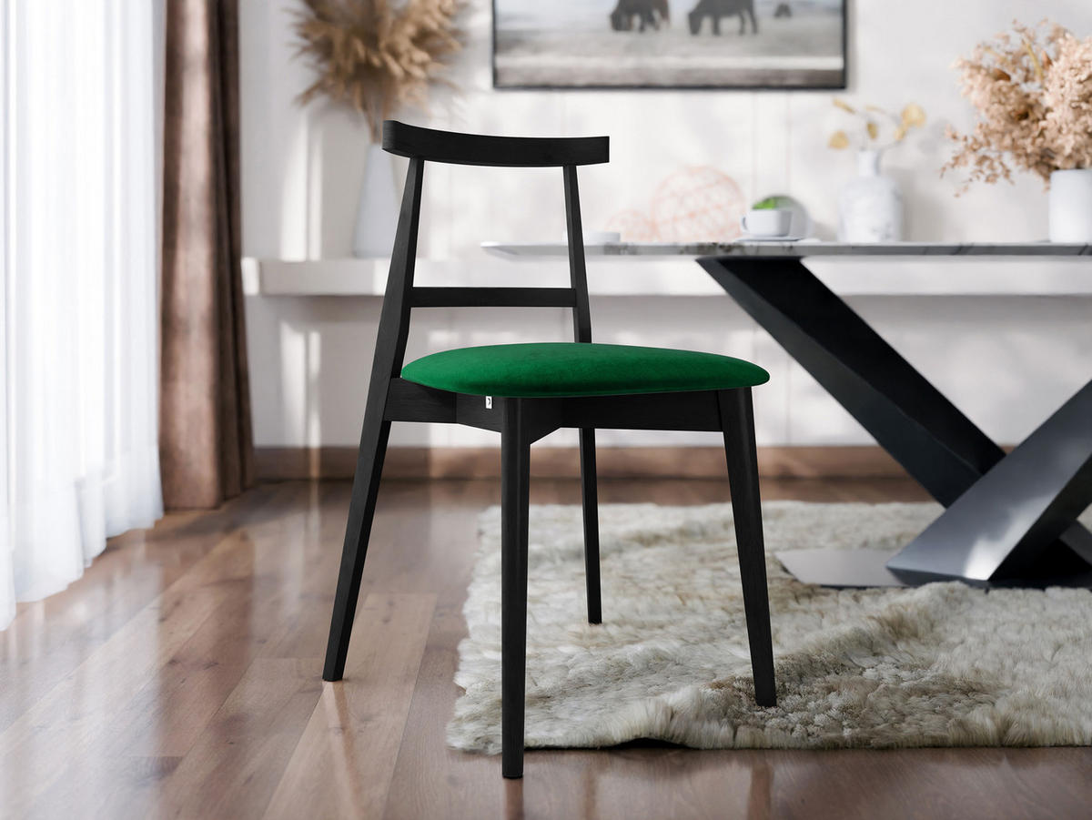 WOHNZIMMER STUHL KT71, Holzfarbe: Schwarz - Schwarz/Grün, Holz/Textil (48/75/54cm) - MIRJAN24