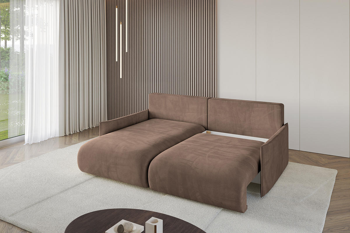 ECKSOFA mit Schlaffunktion und Bettkasten ONESK-L -v1 208x165x40 Braun Velours - Braun, Holzwerkstoff/Kunststoff (208/165cm) - ALTDECOR