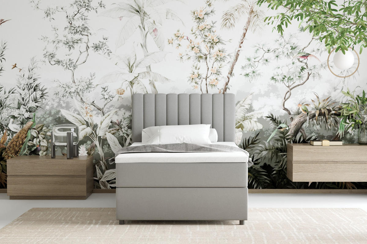 BOXBETT Everest 100 x 200 cm Einzelbett mit hochwertiger Bonell-Matratze und Topper - Hellgrau, Holz (100/200cm) - Panda Möbel