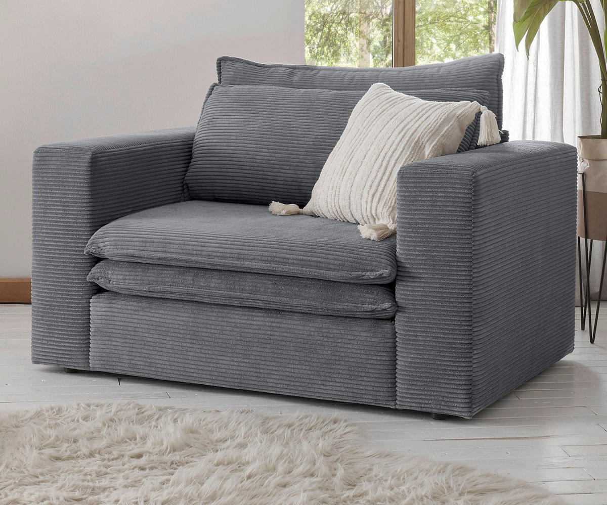 LOVESEAT grau Cord, Loungesessel 125 cm - Beige/Grau, Holz/Kunststoff (125/83/91cm) - Furn.Design