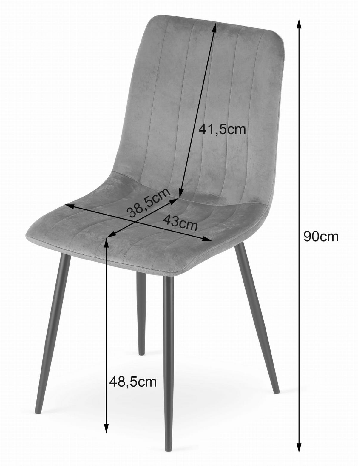 STUHL ORSARA 1 Stück, Grau, mit Samtstoff gepolstert - Hellgrau, Textil/Metall (43/90/51cm) - Komodee