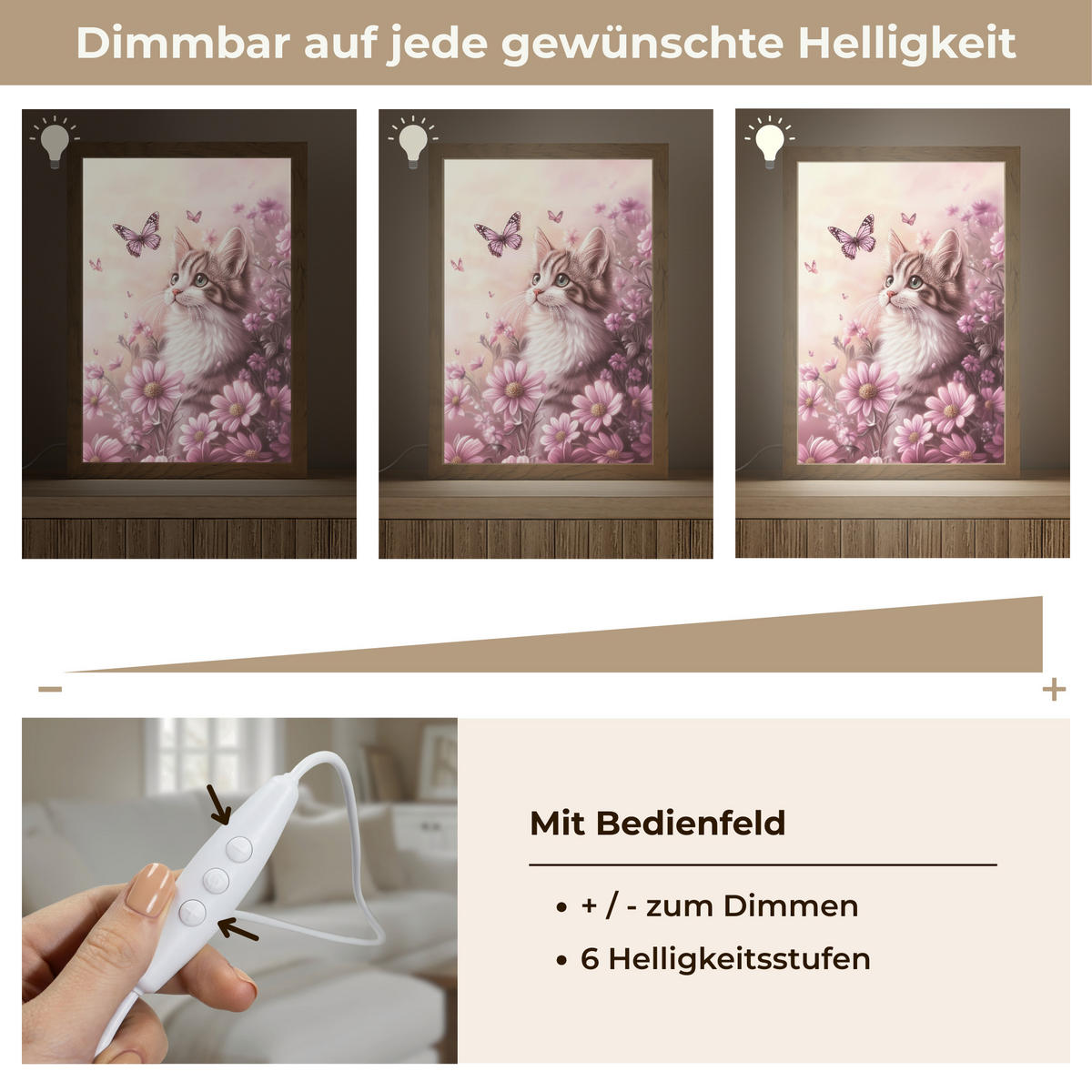 NÁSTĚNNÁ LAMPA Koťátko - Květiny - Motýli - Fialová 20x30 cm - starorůžová, kompozitní dřevo (20/30/8cm) - OnlyWow