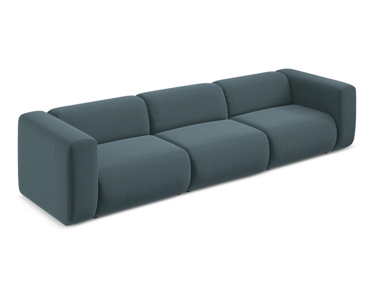 4-SITZER-SOFA Samt Stoff Blau - Blau/Petrol, Kunststoff/Textil (319/70/89cm) - Makamii