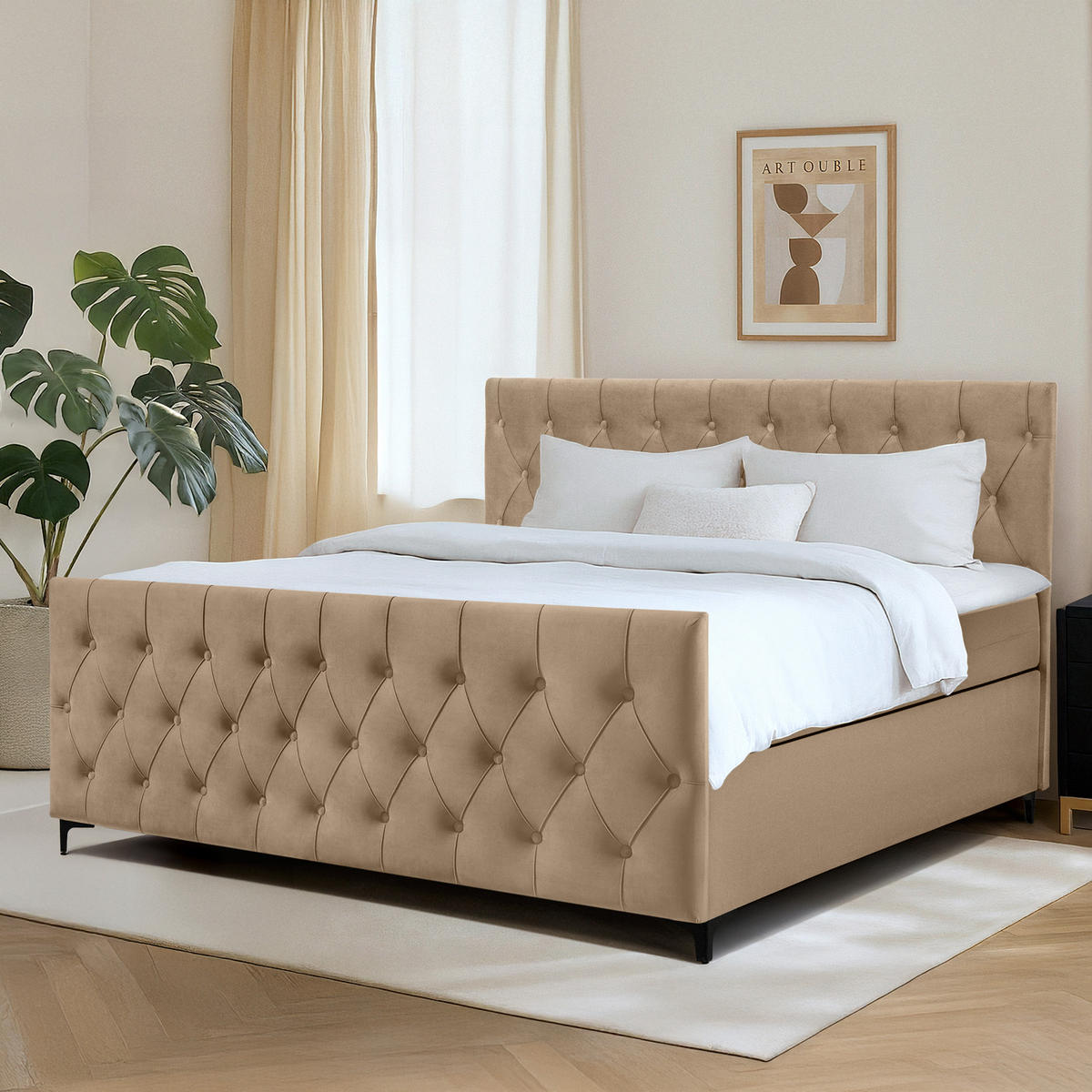 POLSTERBETT ARDEA, Dunkelbeige - Hellbraun/Schwarz, Holz/Holzwerkstoff (180/200cm) - KONSIMO®