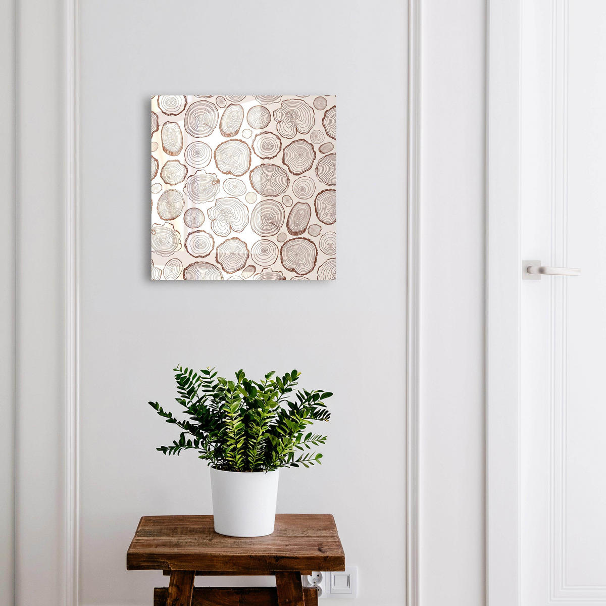 SCHLÜSSELBOX Weiß 30x30 cm – Türöffnung nach rechts - Holzringe - Braun, Metall (30/30/5cm) - TULUP