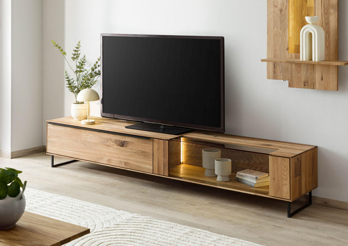 LOWBOARD Wildeiche 200x43x42 natur geölt WIEN #214 - Naturfarben, Holz (200/42/43cm) - Massivmoebel24