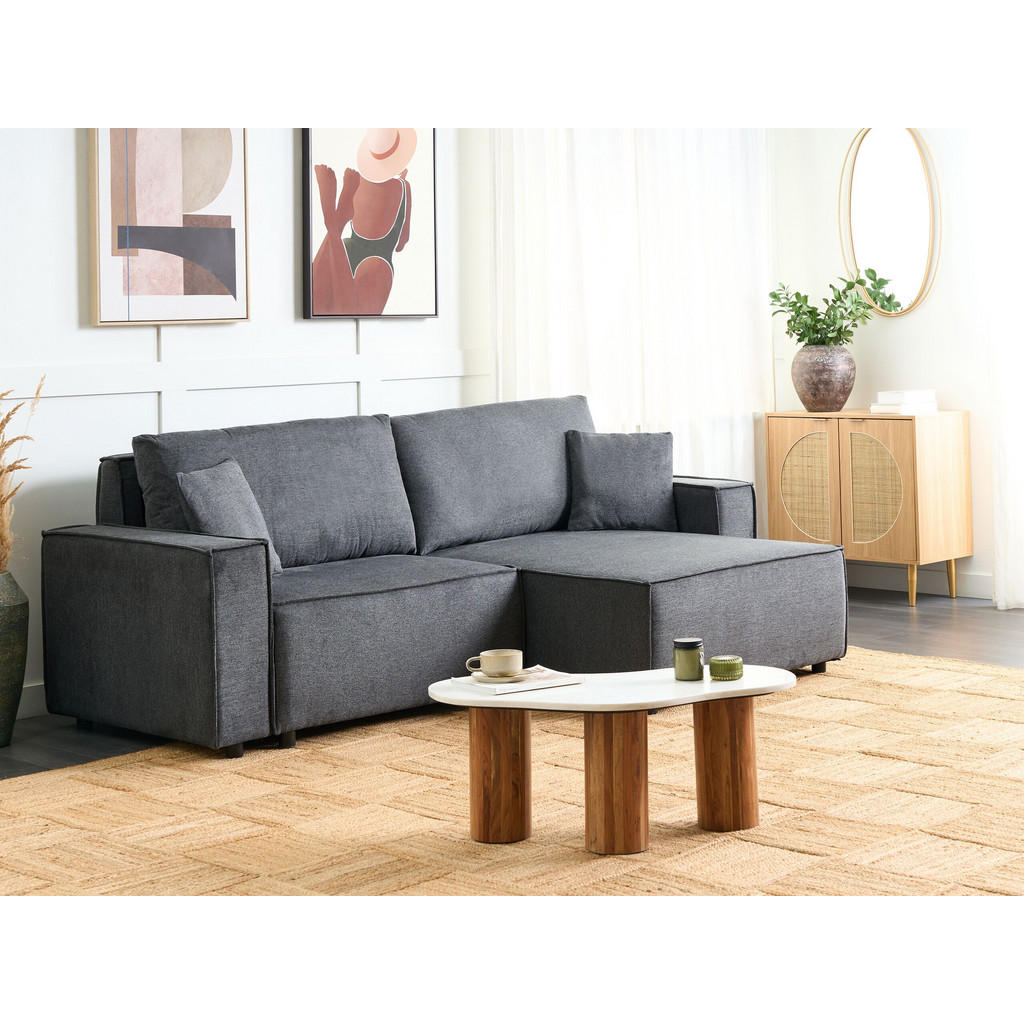 Thumbnail - Beliani 3-Sitzer-Ecksofa, Dunkelgrau, Textil, L-Form, 250x150 cm, Wohnzimmer, Sofas & Couches, Wohnlandschaften, Ecksofa...