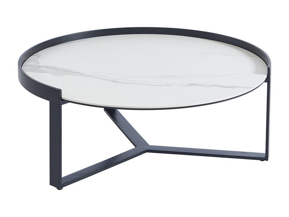 COUCHTISCH-SET - rauchfarbenes Sicherheitsglas, Keramik & Metall - Marmor-Optik Weiß & Schwarz - ZERILA - Schwarz, Glas (90/90/35cm) - Vente-Unique