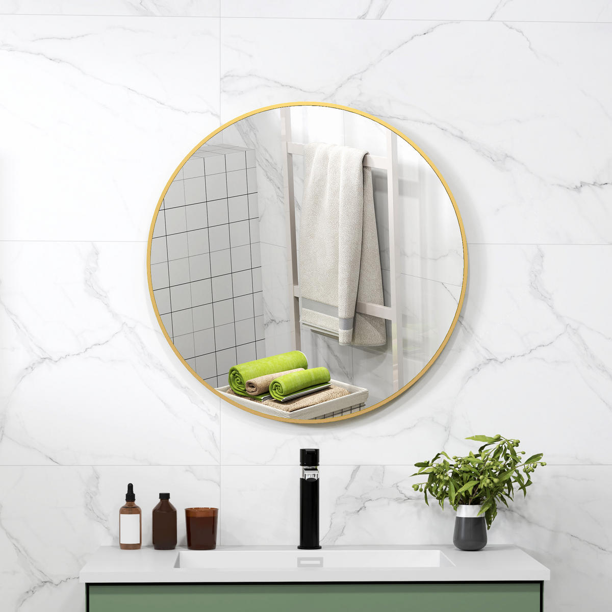 BADEZIMMERSPIEGEL DE-09267 rund 70 cm mit Goldrahmen Gold - Goldfarben, Metall (70/2.5/70cm) - ComfortXL