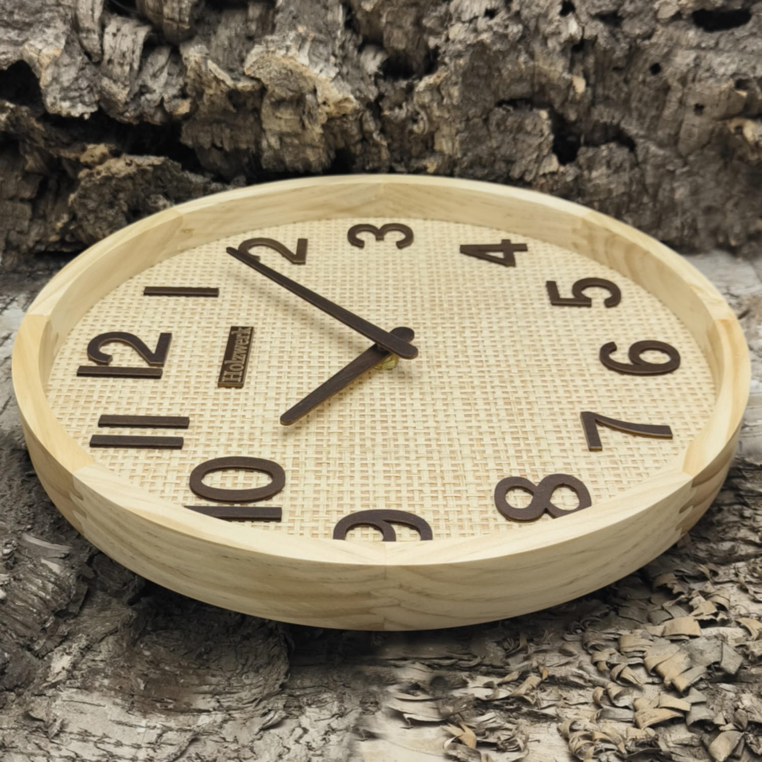 WANDUHR Holz BOHO Rattan SAARBURG Loft Wand Uhr, beige, braun - Beige/Braun, Holz/Kunststoff (30/30/4.8cm) - Holzwerk