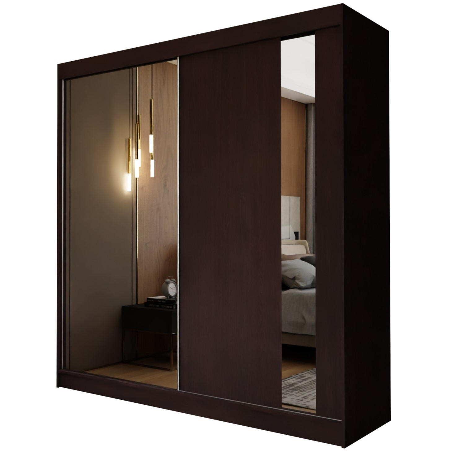 SCHWEBETÜRENSCHRANK GRAZIA 200/216/61 cm 2-türig mit Spiegel Wengefarben - Wengefarben, Holzwerkstoff (200/216/61cm) - MASSENO