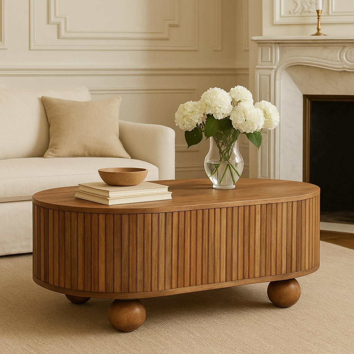 COUCHTISCH Massivholz Soba Kugel, Aufklappbarer Stauraum, Hellbraun - Hellbraun, Mangoholz/Holz (50/82/39cm) - Artisan Furniture
