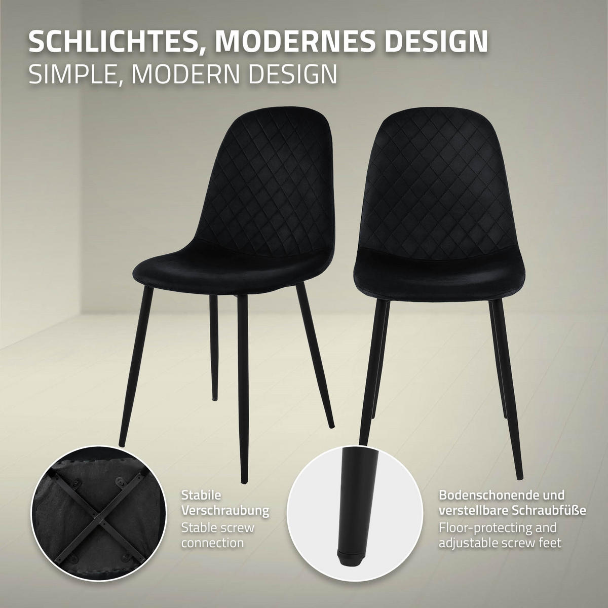 JÍDELNÍ ŽIDLE, sada 4 ks, černý samet - černá, kov/textil (51/89/44cm) - ML-DESIGN