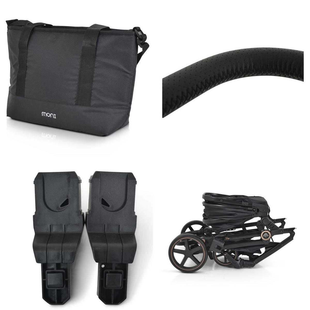 KINDERWAGEN 2 in 1 Tokyo schwarz umbaubar Wickeltasche Stoßdämpfer klappbar - Schwarz, Metall (78/58/109cm) - Moni