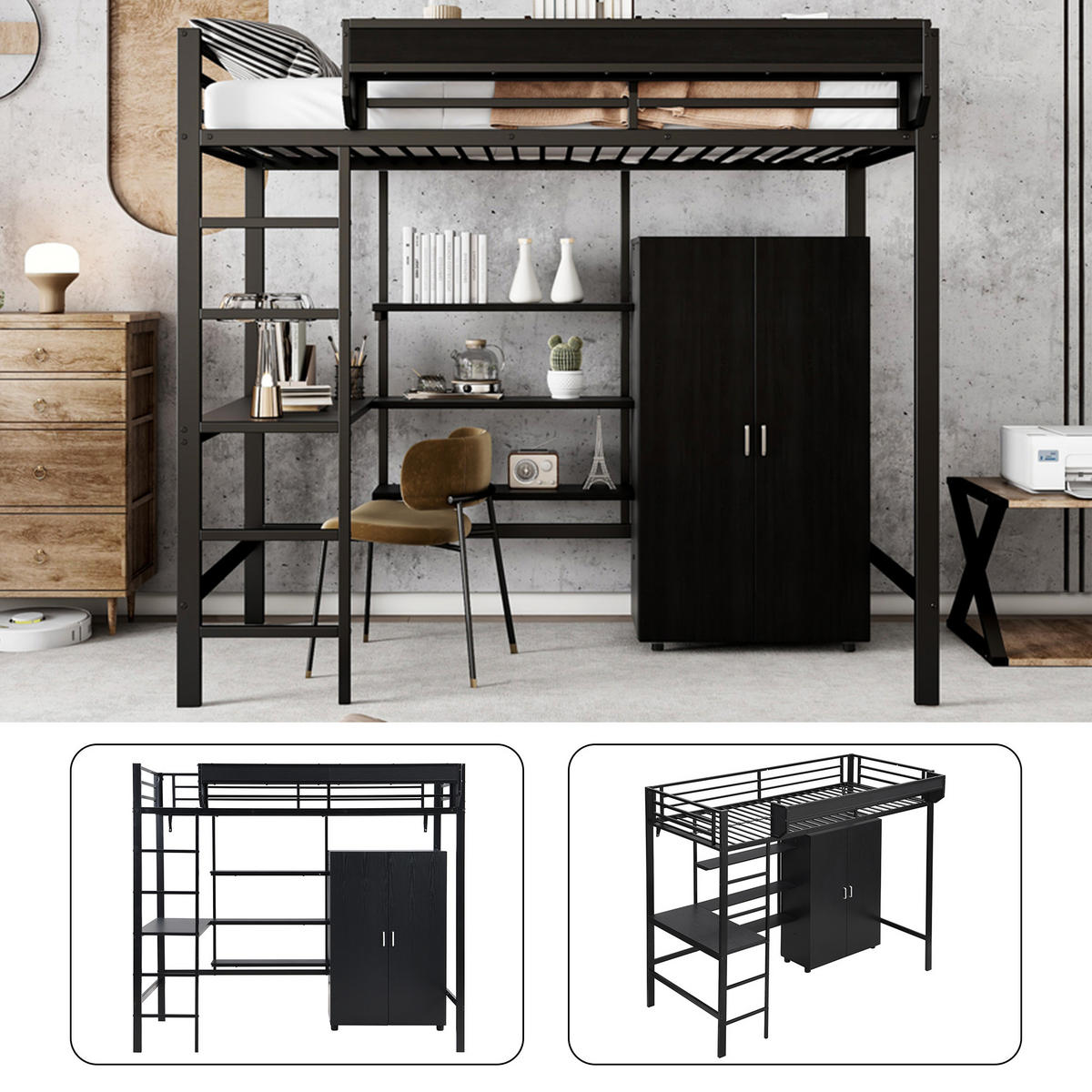 HOCHBETT 90x200 cm Metall Schrank schwarz - Schwarz, Metall (90/200cm) - LEBENLANG