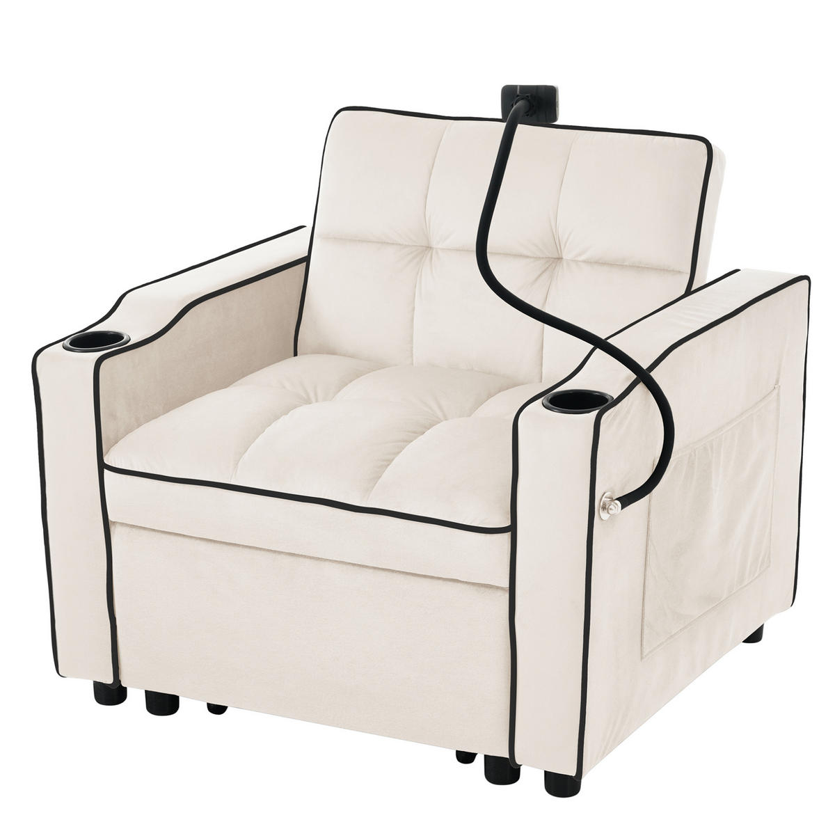SCHLAFSESSEL 3-in-1 ausziehbar 83x167x76 cm Samt Beige - Beige, Metall (167/76/83cm) - Meubliv