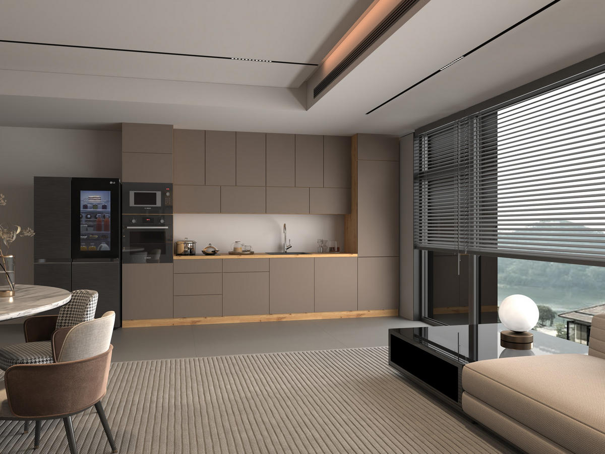 KÜCHENZEILE 360 - Langen KL3-M360 in Beige/Matt - Beige/Schwarz, Holz (360/248/58cm)