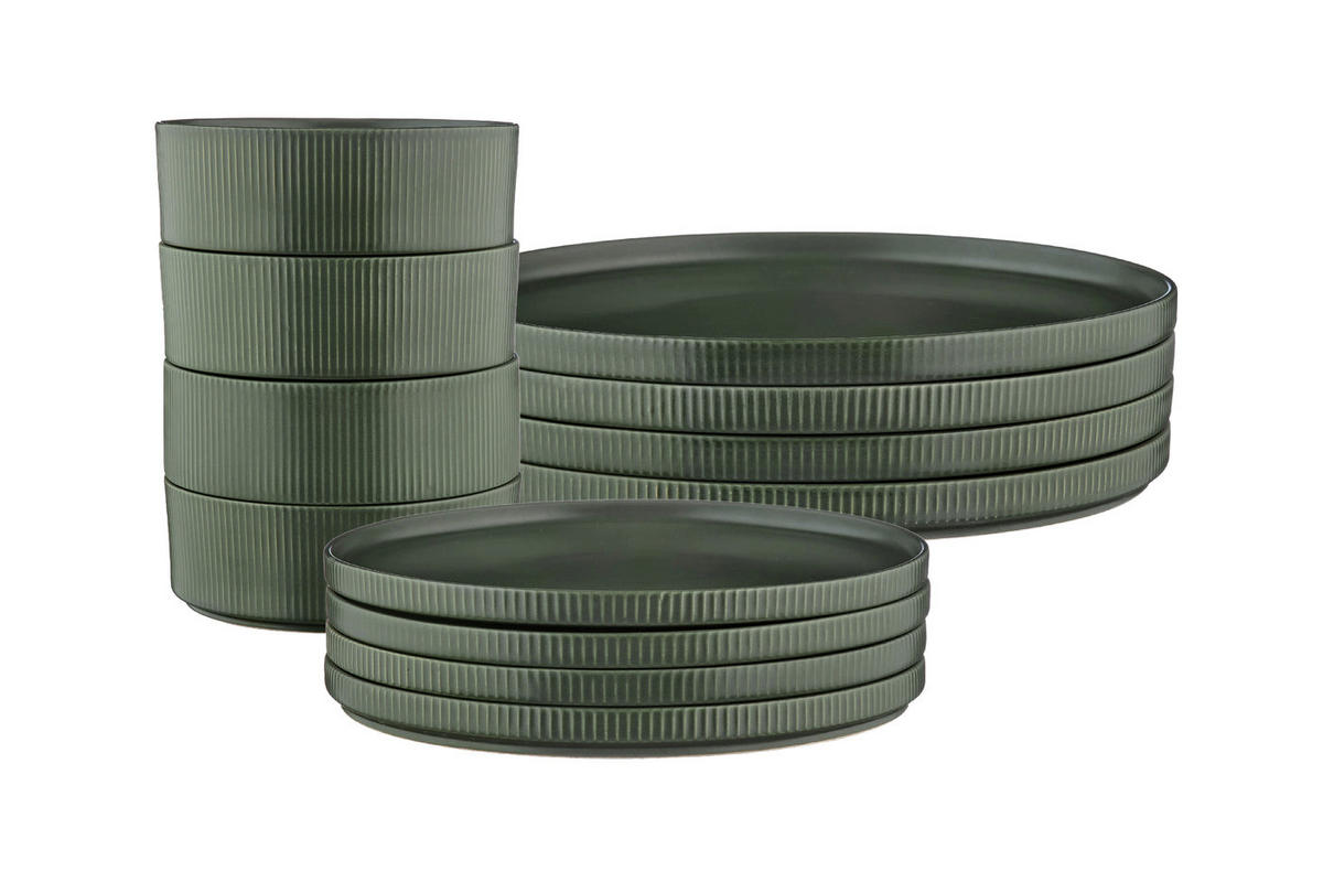 SERVICE Die Essentials Scandi - 12er-Set - Olive - Grün, Keramik (1/1/1cm) - Björn