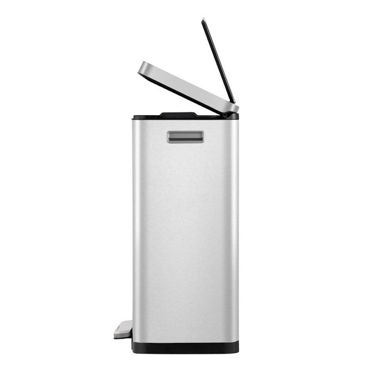 MÜLLEIMER Stilvoller Rechteckiger Mit Extra Breitem Pedal & Gedämpften Stay Open Deckel 63,7 x 36,2 x 29,7 cm 30 Liter Silber - Silberfarben, Metall (36.2/63.7/29.7cm) - PROREGAL