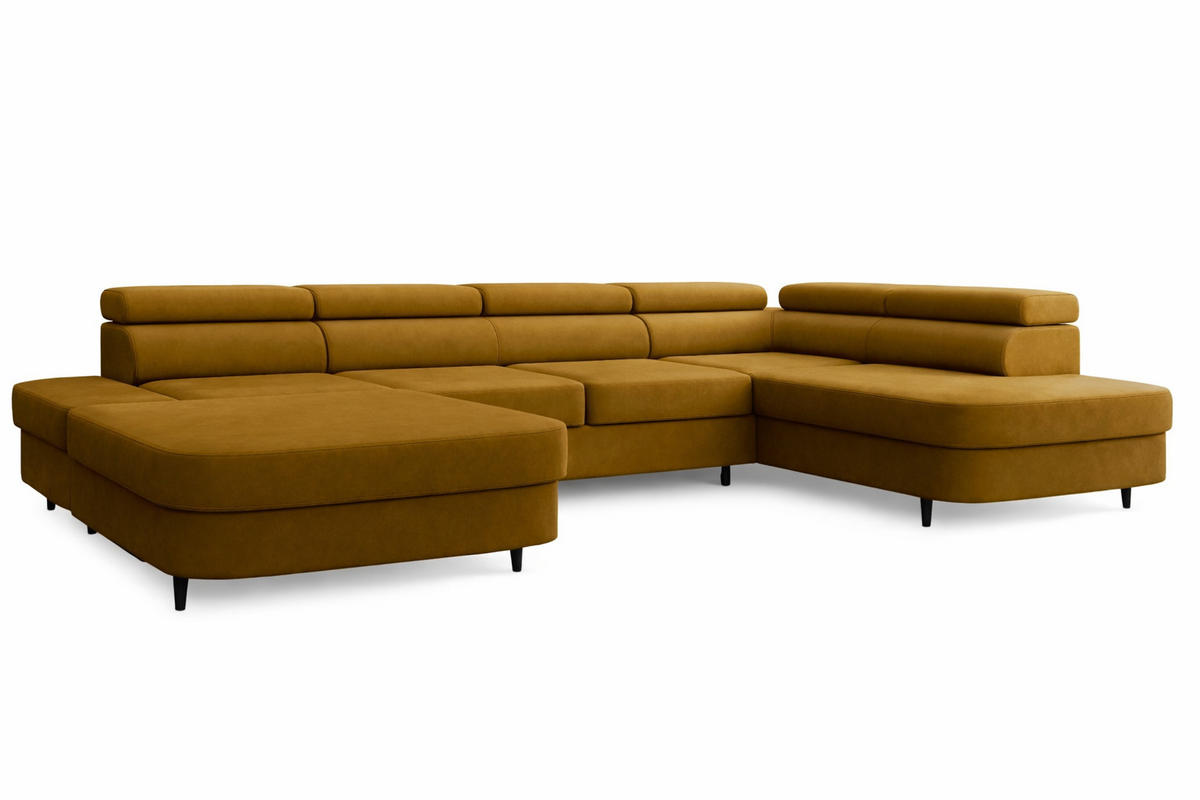 ECKSOFA U-Form PRIAM U Rechts mit Schlaffunktion 126x270 Velours Honig - Schwarz/Honig, Holz/Textil (203/91/350cm) - Muffo