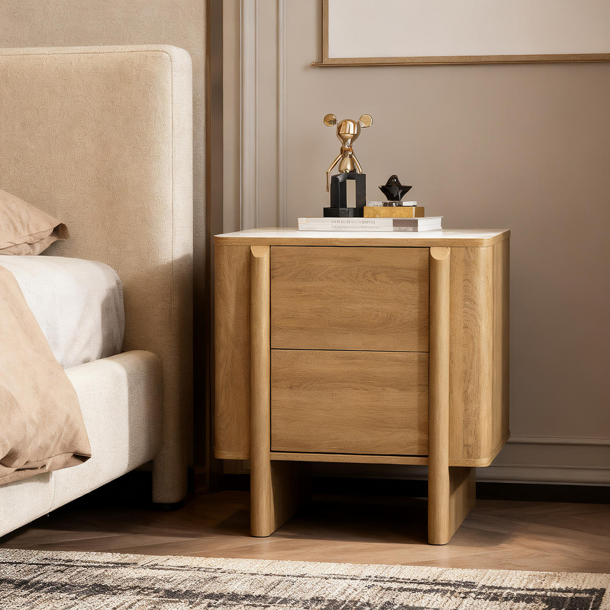 NACHTTISCH Modern im Nordischen Stil,Eichenfarben, Holz-Optik Eiche | B55 x T40 x H60 cm - Eichefarben, Holz (55/60/40cm) - Hometopia