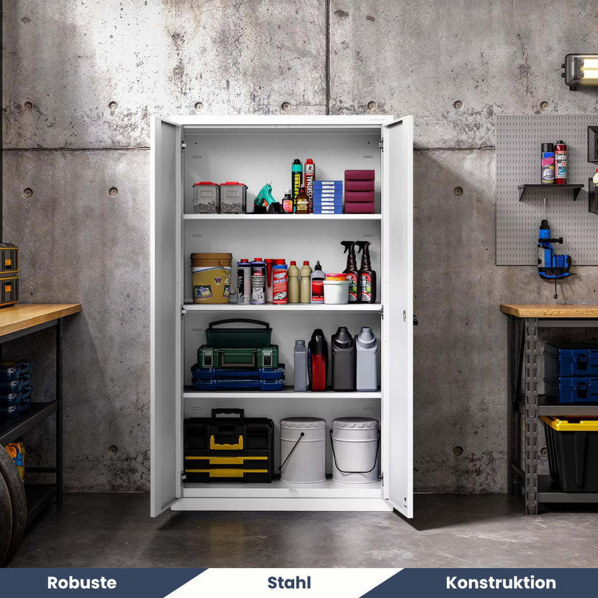 METALLSCHRANK mit Sockel RUEL 160x90x40cm Weiß - Weiß, Metall (90/160/40cm) - DELUKE