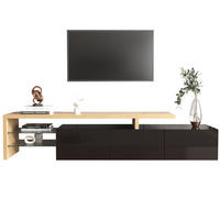 LOWBOARD 197.5/39/42 cm in Natur/Schwarz aus MDF und Glas mit 7-farbiger LED-Beleuchtung - Naturfarben, Holzwerkstoff (39/42/197.5cm) - OKMYHOME